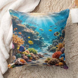 Coussin Récif de corail baigné de soleil poissons tropicau