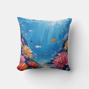 Coussin Récif de corail sous la peinture de l'océan marin