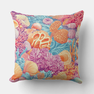 Coussin Récif de corail tropical turquoise lavande marine