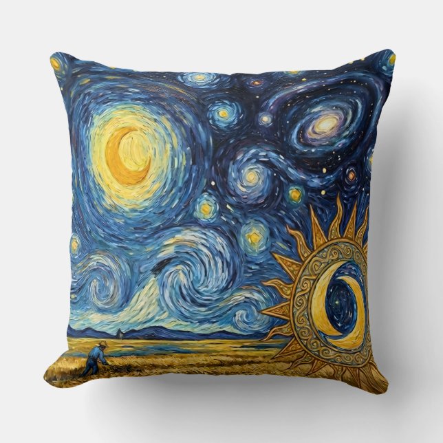 Coussin Récolte étoilée de style Van Gogh Champ de blé dor (Recto)