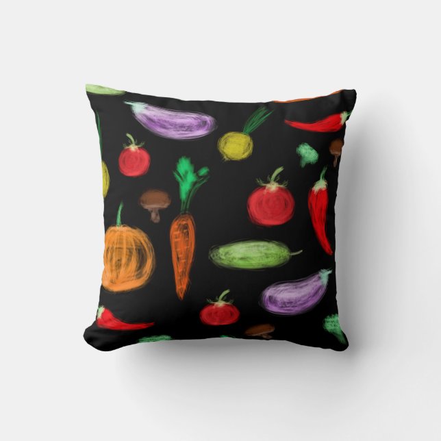 Coussin Récolte légumes tomate poivre carottes champignon  (Recto)