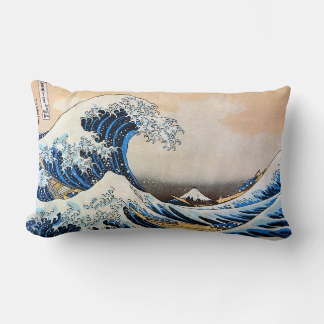 Coussin Rectangle 神奈川沖浪裏, grande vague de 北斎, Hokusai, Ukiyo-e (Recto)