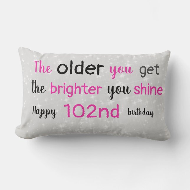 Coussin Rectangle 102e anniversaire gris et rose (Recto)
