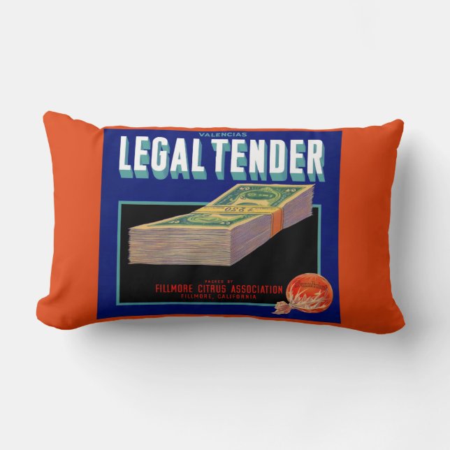 Coussin Rectangle 1930s Juridique Tender orange crate étiquette (Recto)