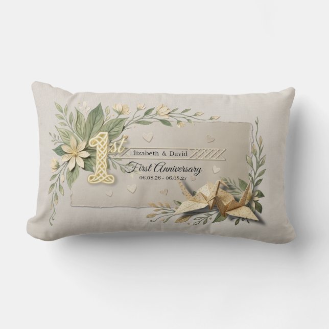 Coussin Rectangle 1ère Anniversaire de Mariage en Papier Découpe de  (Recto)