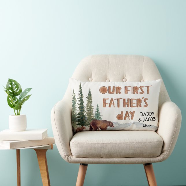 Coussin Rectangle 1ère Fête des pères Ours Bois Personnalisé (Chaise)
