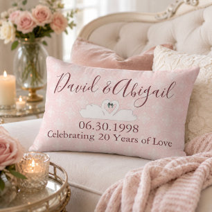 Coussin Rectangle 20e anniversaire du Mariage Damas rose et blanc