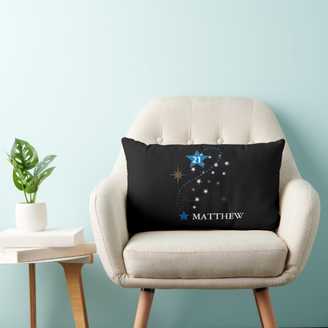 Coussin Rectangle 21e anniversaire bleu et noir Personnalisé (Chaise)