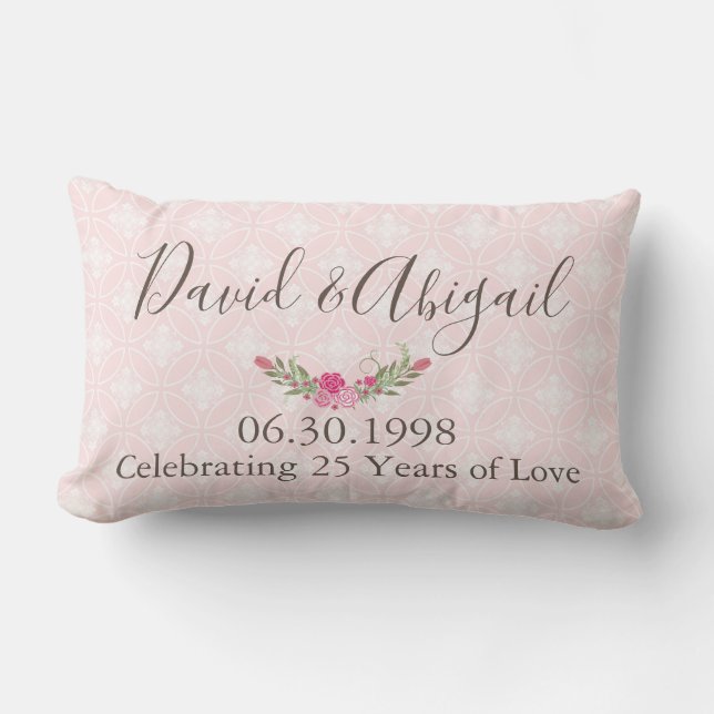 Coussin Rectangle 25 ans Mariage Anniversaire Plutôt rose (Recto)