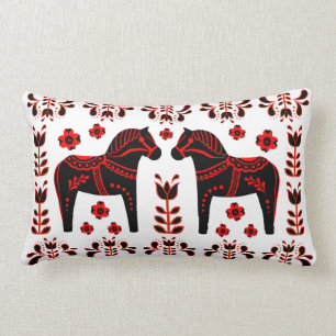 Coussin Rectangle 2 chevaux folkloriques de Dala/floral