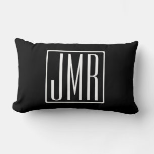 Coussin Rectangle 3 Initiales Monogramme Noir & Blanc (ou couleur