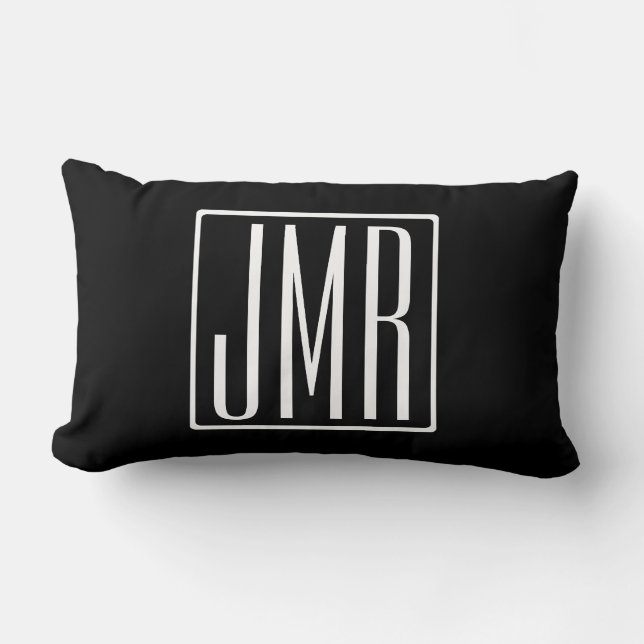 Coussin Rectangle 3 Initiales Monogramme | Noir & Blanc (ou couleur  (Recto)