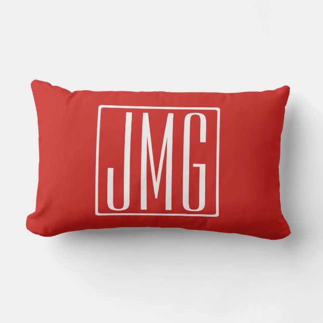 Coussin Rectangle 3 Initiales Monogramme | Rouge & Blanc (ou couleur (Recto)