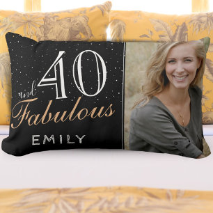 Coussin Rectangle 40 et fabuleux Elegant Black 40th Birthday Photo