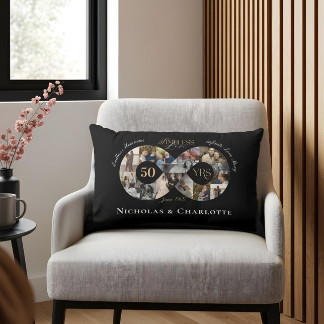 Coussin Rectangle 50e Anniversaire de Mariage Collage Photo Infini (50th Wedding Anniversary Infinity Photo Collage Lumbar Pillow)