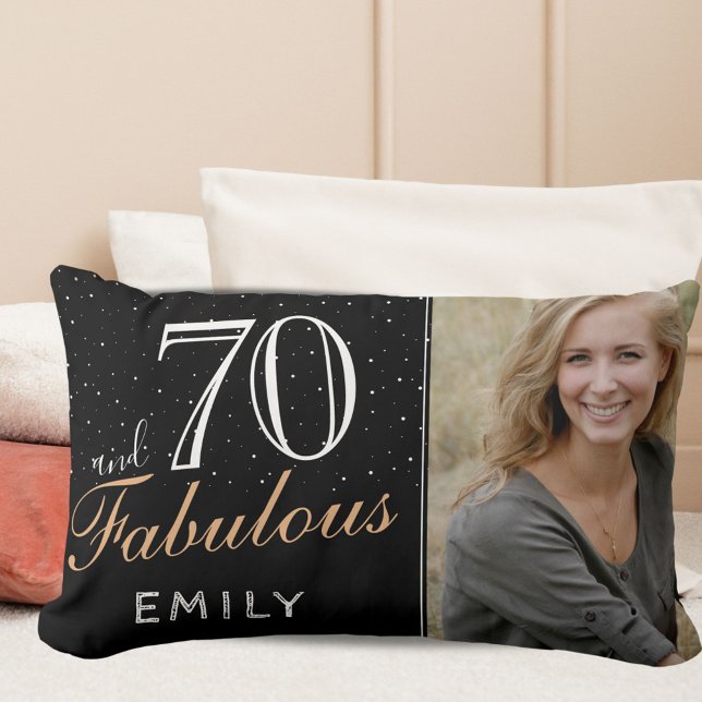 Coussin Rectangle 70 et fabuleux Elegant Black 70th Birthday Photo (Créateur téléchargé)