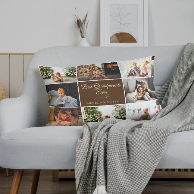 Coussin Rectangle 8 Souvenirs photo Brown Meilleurs Grands-parents j (Créateur téléchargé)