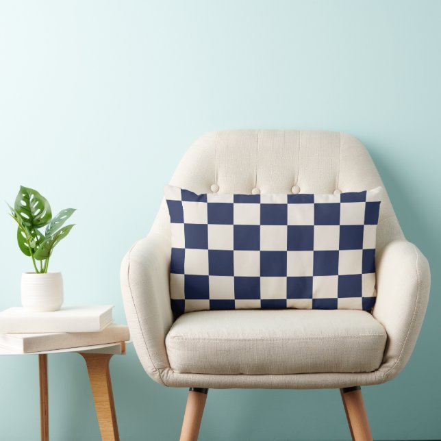 Coussin Rectangle à damiers bleu marine et crème (Chaise)