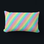 Coussin Rectangle A rectangular pillow featuring a vibrant<br><div class="desc">A rectangular pillow featuring a vibrant, rainbow polka dot pattern in diagonal rows. The background is white, creating a lively and cheerful design.</div>