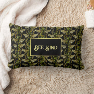 Coussin Rectangle Abee Genre Elegant Or et Black Bee Motif