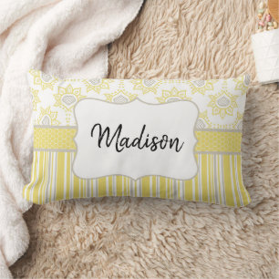 Coussin Rectangle Abeille Géométrique Jaune et Gris Personnalisé
