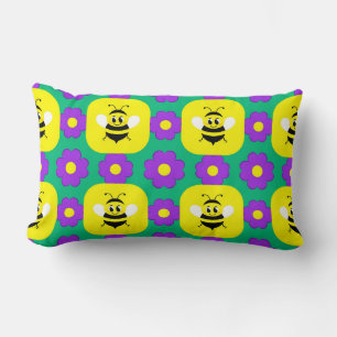 Coussin Rectangle Abeilles et fleurs de dessin animé