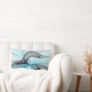 Coussin Rectangle Abstrait Anthracite Gris Bleu Moderne Fractage Art