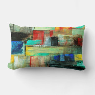 Coussin Rectangle Abstrait coloré Cityscape Peinture d'art originale