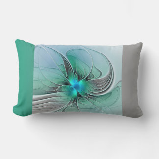 Coussin Rectangle Abstrait De Bleu, Art Fractal Moderne