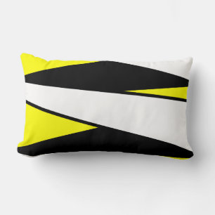 Coussin Rectangle Abstrait, noir et blanc sur jaune