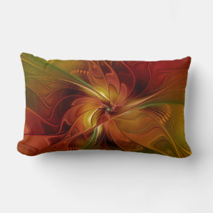 Coussin Rectangle Abstrait Rouge Orange Brown Vert Fractal Art Flowe