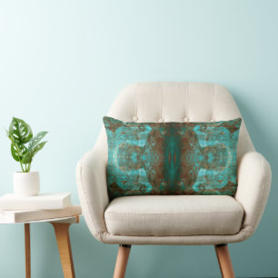 Coussin Rectangle Abstrait Sud-Ouest Boho rouille Turquoise en miroi