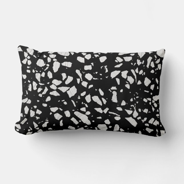 Coussin Rectangle Abstrait Terrazzo Mosaic Motif noir et blanc (Recto)