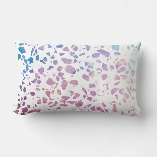 Coussin Rectangle Abstrait Terrazzo Mosaic rose et Motif bleu (Recto)