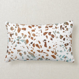 Coussin Rectangle Abstrait Terrazzo Mosaic rouille Brown & Motif ble