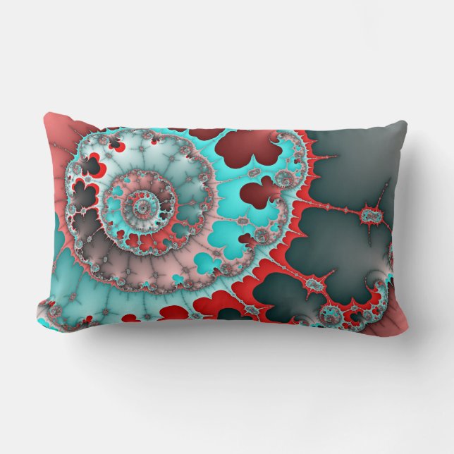 Coussin Rectangle Abstraite de spirale turquoise et rouge (Recto)