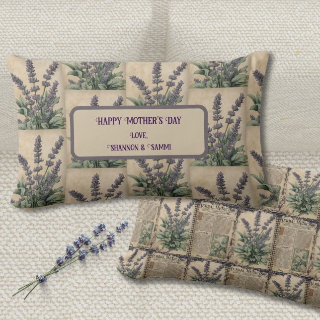 Coussin Rectangle Accent botanique vintage de lavande (Vintage Lavender Lumbar Pillow Gift for Mom, Gardeners, or Kitchen Witches)