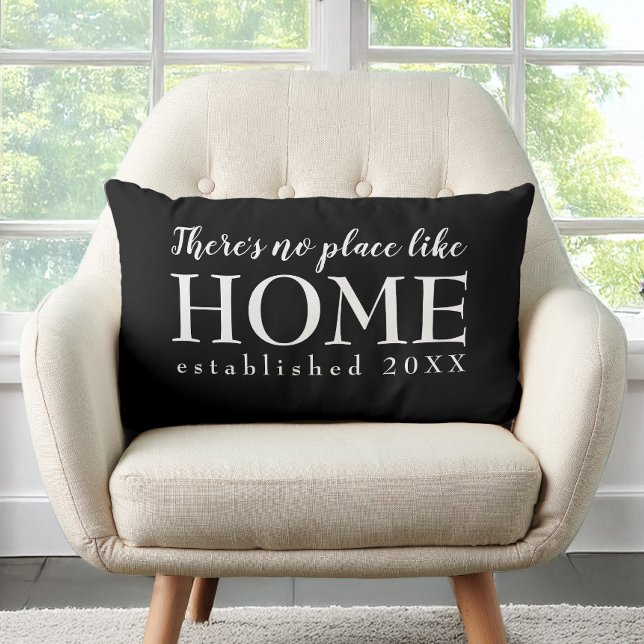 Coussin Rectangle Accueil Citation de famille Année de fondation Noi (Home Family Quote Year Established Black and White Lumbar Pillow)