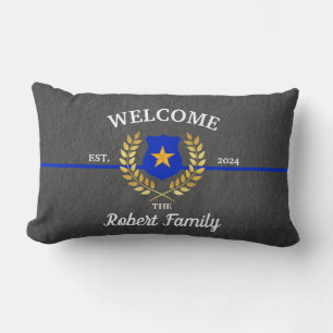 Coussin Rectangle Accueil du badge de police de la ligne bleue mince