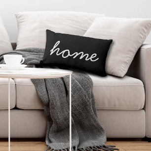 Coussin Rectangle Accueil écriture moderne typographie noir et blanc