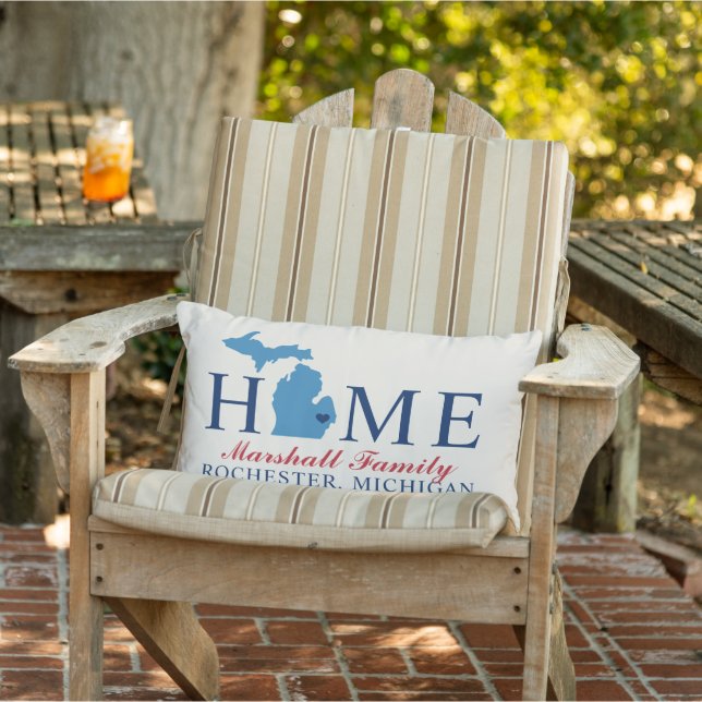 Coussin Rectangle Accueil État du Michigan Rouge Bleu Famille Monogr (Chaise)