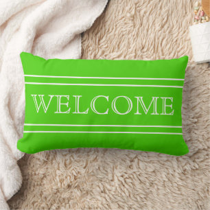 Coussin Rectangle Accueil vert clair et blanc de rayure personnalis