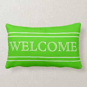 Coussin Rectangle Accueil vert clair et blanc de rayure personnalis