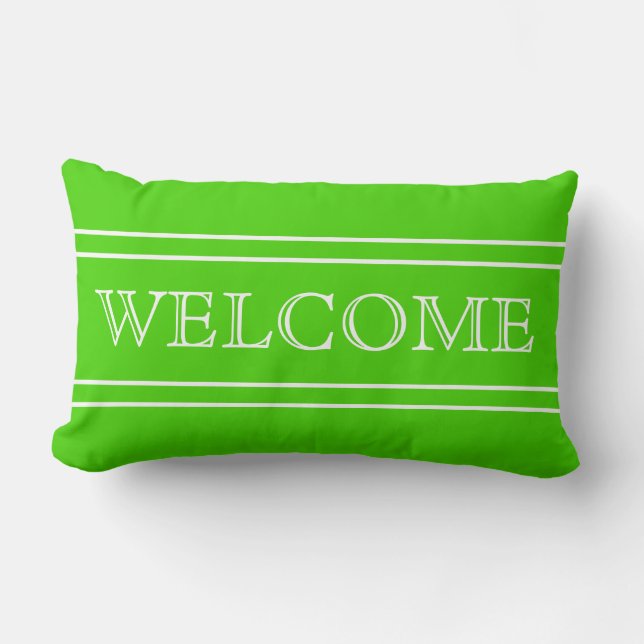 Coussin Rectangle Accueil vert clair et blanc de rayure personnalisé (Recto)