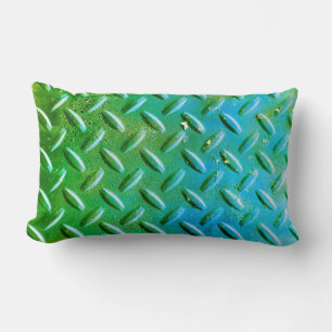 Coussin Rectangle Acier en tôle de diamant vert et bleu