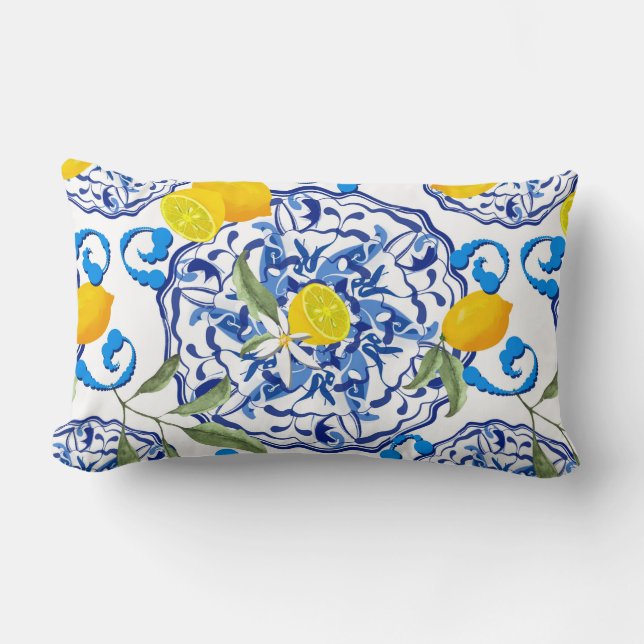 Coussin Rectangle Acitrus d'été, boho, bohème, floral méditerranéen  (Recto)