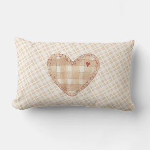 Coussin Rectangle Adorable motif tartan rustique avec coeur Brown