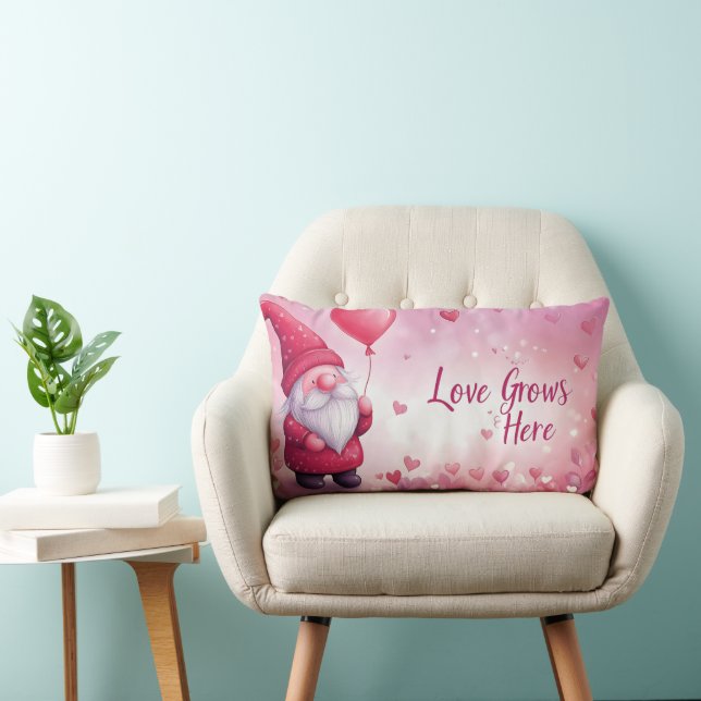 Coussin Rectangle Adorable Valentine's Day Gnome avec ballon de coeu (Chaise)