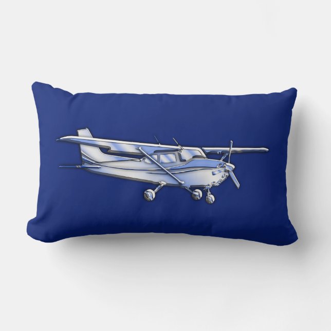 Coussin Rectangle Aéronef Chrome Cessna Silhouette Volant sur bleu (Recto)
