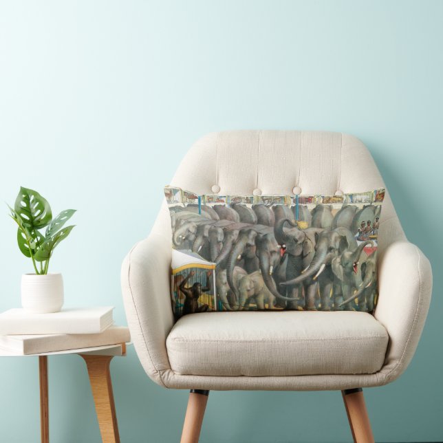 Coussin Rectangle Affiche De Cirque D'Éléphants Et D'Animaux En Cage (Chaise)